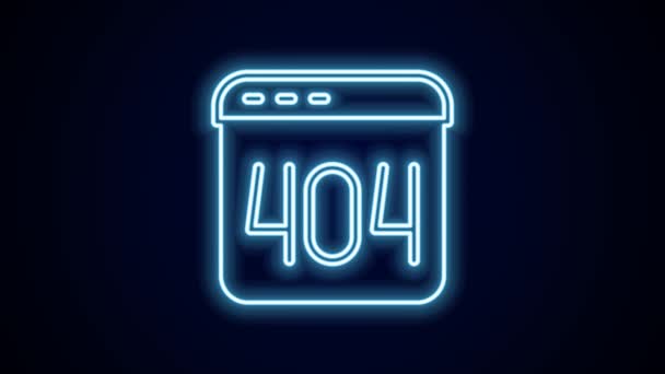 Glowing Neon Line Page 404 Error Icon Isolated Black Background — Vídeo de Stock