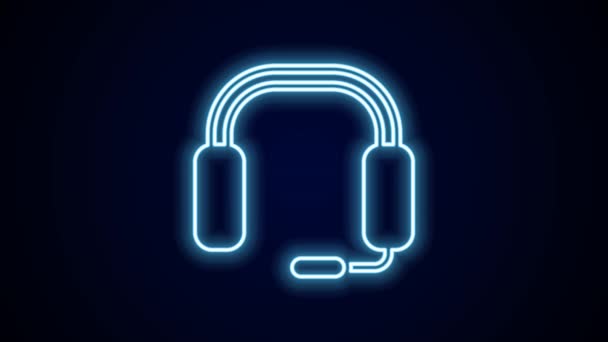 Glowing Neon Line Headphones Icon Isolated Black Background Earphones Concept — Stock Video