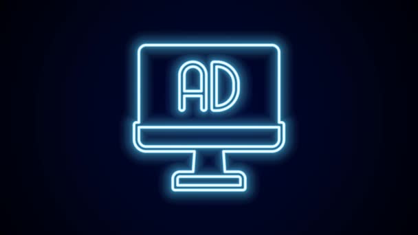 Zářící Neonová Čára Ikona Reklamy Izolovaná Černém Pozadí Koncepce Marketingu — Stock video