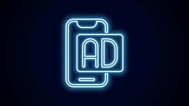 Leuchtende Leuchtschrift Werbeikone Isoliert Auf Schwarzem Hintergrund Konzept Des Marketing — Stockvideo