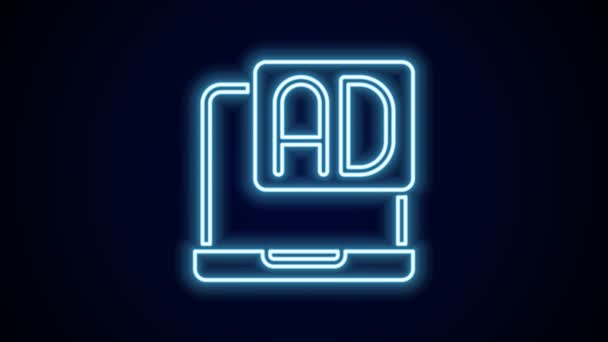 发光的霓虹灯线广告图标孤立在黑色背景 营销和促销过程的概念 反应灵敏的广告社交媒体广告 4K视频运动图形动画 — 图库视频影像