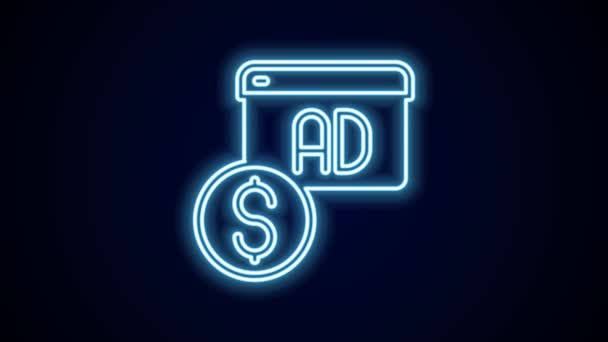 Leuchtende Leuchtschrift Werbeikone Isoliert Auf Schwarzem Hintergrund Konzept Des Marketing — Stockvideo