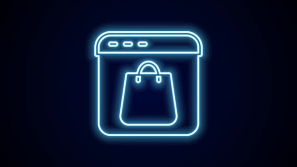 Glowing Neon Line Online Shopping Screen Icon Isolated Black Background — Stok Video