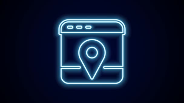 Zářící Neonová Čára Informace Navigační Ikoně Mapy Města Izolované Černém — Stock video
