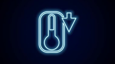 Parlayan neon hattı Meteoroloji termometresi, siyah zeminde izole edilmiş ısı ve soğuk ikonu ölçüyor. Termometre termometresi sıcak ya da soğuk hava gösteriyor. 4K Video hareketli grafik canlandırması.