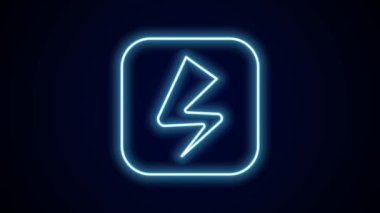 Parlayan neon çizgisi Şimşek simgesi siyah arkaplanda izole edildi. Flaş işareti. Flaş ikonunu yükle. Gök gürültüsü. Yıldırım çarpması. 4K Video hareketli grafik canlandırması.