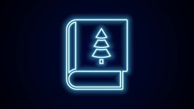 Parlayan neon çizgisi noel kitabı kapağı ya da broşür şürü simgesi siyah arka planda izole edilmiş. Mutlu Noeller ve mutlu yıllar. 4K Video hareketli grafik canlandırması.