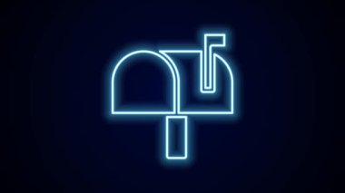 Parlayan neon hattı posta kutusu simgesi siyah arkaplanda izole edildi. Posta kutusu simgesi. Posta kutusunda bayrak var. 4K Video hareketli grafik canlandırması.
