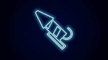 Parlayan neon hattı Havai fişek roketi ikonu siyah arkaplanda izole edildi. Eğlence partisi anlayışı. Patlayıcı havai fişek sembolü. 4K Video hareketli grafik canlandırması.