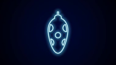 Parlayan neon hattı, siyah arka planda izole edilmiş Noel oyuncağı ikonu. Mutlu Noeller ve mutlu yıllar. 4K Video hareketli grafik canlandırması.