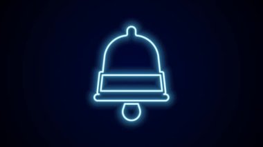 Parlayan neon hattı Mutlu Noeller zil ikonu siyah arka planda izole edildi. Alarm sembolü, servis zili, el zili işareti, uyarı. 4K Video hareketli grafik canlandırması.