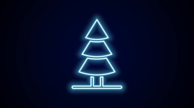 Parlayan neon hattı Noel ağacı simgesi siyah arkaplanda izole edilmiş. Mutlu Noeller ve mutlu yıllar. 4K Video hareketli grafik canlandırması.