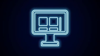 Siyah arkaplanda parlayan neon hattı çevrimiçi alışveriş simgesi izole edildi. Konsept e-ticaret, e-ticaret, online iş pazarlama. 4K Video hareketli grafik canlandırması.