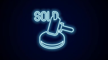 Parlayan neon hattı açık arttırma çekici simgesi siyah arkaplanda izole edildi. Gavel, yargıç ya da müzayedecinin çekici. Teklif süreci, anlaştık. Açık arttırma teklifi. 4K Video hareketli grafik canlandırması.