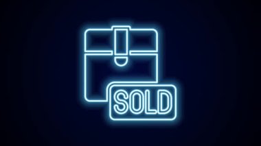 Parlayan neon hattı satılan simge siyah arka planda izole edildi. 4K Video hareketli grafik canlandırması.