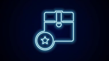 Parlayan neon çizgi karton kutu simgesi siyah arkaplanda izole edildi. Kutu, paket, paket işareti. Teslimat ve ambalaj. 4K Video hareketli grafik canlandırması.