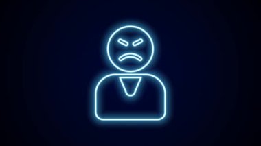 Parlayan neon hattı, kızgın müşteri simgesi siyah arka planda izole edildi. 4K Video hareketli grafik canlandırması.