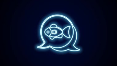 Parlayan neon hattı. Siyah zemin üzerinde balık simgesi izole edildi. 4K Video hareketli grafik canlandırması.