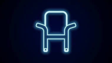 Parlayan neon hattı Kamp portatif katlanabilir sandalye simgesi siyah arkaplanda izole edildi. Dinlen ve rahatla. Balık koltuğu. 4K Video hareketli grafik canlandırması.