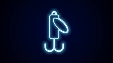Parlayan neon hattı. Balıkçı yemi simgesi siyah arkaplanda izole edildi. Balık oltası. 4K Video hareketli grafik canlandırması.