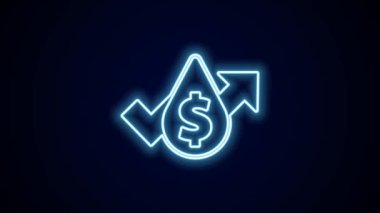Parlayan neon hattı petrol fiyat artışı simgesi siyah arkaplanda izole edildi. Petrol endüstrisi krizi konsepti. 4K Video hareketli grafik canlandırması.