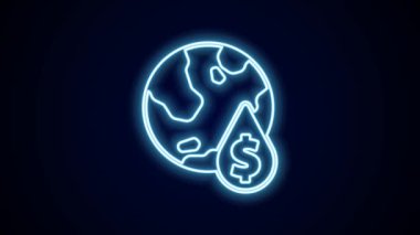 Parlayan neon hattı, siyah arka planda izole edilmiş dolar sembollü yağ damlası. Petrol fiyatı. Petrol ve petrol endüstrisi. 4K Video hareketli grafik canlandırması.