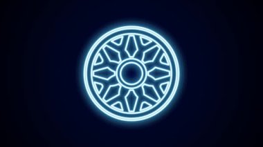 Siyah arkaplanda izole edilmiş araba simgesi için parlayan neon hat alloy tekerleği. 4K Video hareketli grafik canlandırması.