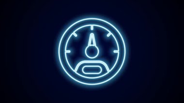 Parlayan neon çizgi hız göstergesi simgesi siyah arkaplanda izole edildi. 4K Video hareketli grafik canlandırması.