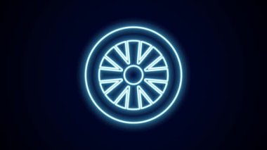 Siyah arkaplanda izole edilmiş araba simgesi için parlayan neon hat alloy tekerleği. 4K Video hareketli grafik canlandırması.