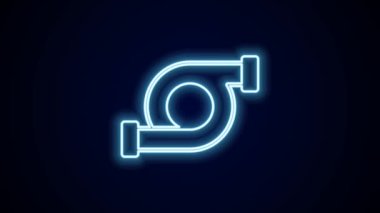 Parlayan neon hattı otomotiv turbo şarj ikonu siyah arkaplanda izole edildi. Araç performans turboyu. Turbo kompresör indüksiyonu. 4K Video hareketli grafik canlandırması.