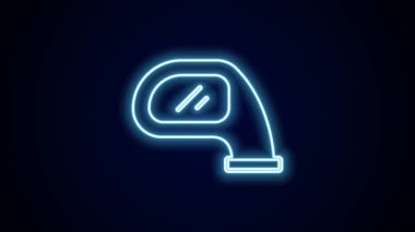 Parlak neon çizgili araba aynası ikonu siyah arkaplanda izole edildi. 4K Video hareketli grafik canlandırması.