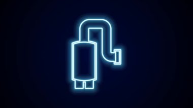 Parlayan neon hattı araba egzozu simgesi siyah arkaplanda izole edildi. Egzoz borusu. 4K Video hareketli grafik canlandırması.