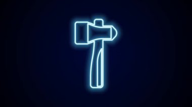 Parlayan neon hattı Çekiç simgesi siyah arkaplanda izole edildi. Tamir için bir araç. 4K Video hareketli grafik canlandırması.
