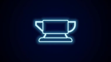 Parlayan neon çizgisi Demirci örs aracı simgesi siyah arkaplanda izole edildi. Metal dövmesi. Kalpazanlık aleti. 4K Video hareketli grafik canlandırması.