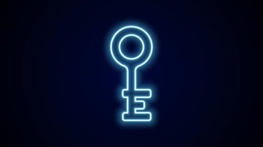 Parlayan neon hattı Eski anahtar simgesi siyah arkaplanda izole edildi. 4K Video hareketli grafik canlandırması.