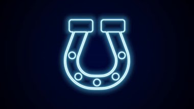 Parlayan neon çizgisi at nalı simgesi siyah arkaplanda izole edildi. 4K Video hareketli grafik canlandırması.