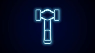 Parlayan neon hattı Çekiç simgesi siyah arkaplanda izole edildi. Tamir için bir araç. 4K Video hareketli grafik canlandırması.