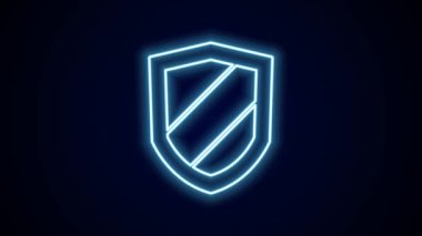 Parlayan neon çizgi simgesi siyah arkaplanda izole edildi. Gardiyan. Güvenlik, güvenlik, koruma, gizlilik kavramı. 4K Video hareketli grafik canlandırması.
