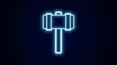 Parlayan neon çizgisi Balyoz simgesi siyah arkaplanda izole edildi. 4K Video hareketli grafik canlandırması.