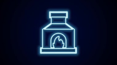 Parlayan neon hattı siyah zemin üzerinde izole edilmiş Blacksmith fırın ikonu. 4K Video hareketli grafik canlandırması.