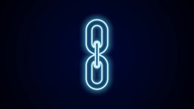 Parlayan neon hattı zincir bağlantısı simgesi siyah arkaplanda izole edildi. Bağlantı bekar. Hiper bağlantı zinciri sembolü. 4K Video hareketli grafik canlandırması.