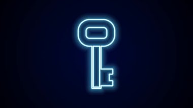 Parlayan neon hattı Eski anahtar simgesi siyah arkaplanda izole edildi. 4K Video hareketli grafik canlandırması.