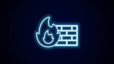 Parlayan neon hattı Firewall, güvenlik duvarı simgesi siyah arkaplanda izole. 4K Video hareketli grafik canlandırması.
