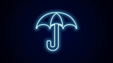 Parlayan neon hattı Umbrella simgesi siyah arkaplanda izole edildi. Sigorta konsepti. Su geçirmez ikon. Koruma, güvenlik, güvenlik kavramı. 4K Video hareketli grafik canlandırması.