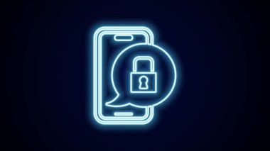 Siyah arkaplanda kapalı asma kilit simgesine sahip parlak neon hattı Smartphone. Kilitli telefon. Gezici güvenlik, güvenlik, koruma konsepti. 4K Video hareketli grafik canlandırması.