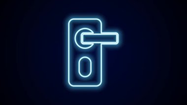 Parlayan neon çizgi parmak izi kapı kilidi simgesi siyah arkaplanda izole edildi. Kimlik uygulaması simgesi. Kimlik işareti. Kimliğe dokun. 4K Video hareketli grafik canlandırması.