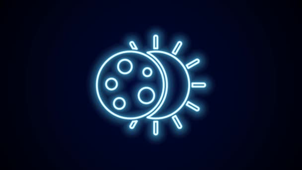 Glowing Neon Line Eclipse Sun Icon Isolated Black Background Total — Stock Video