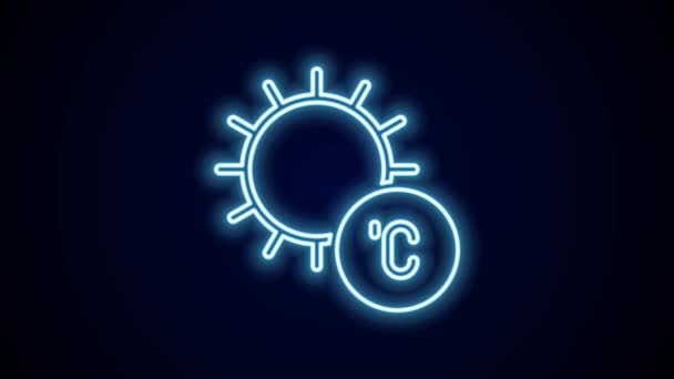 Brilhando Neon Line Sun Ícone Isolado Fundo Preto Animação Gráfica — Vídeo de Stock