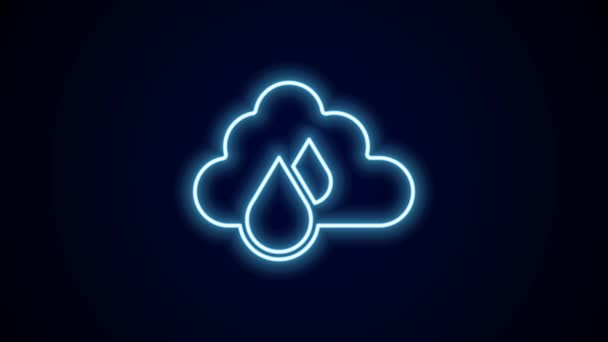 Zářící Neonová Čára Cloud Ikonou Deště Izolované Černém Pozadí Déšť — Stock video