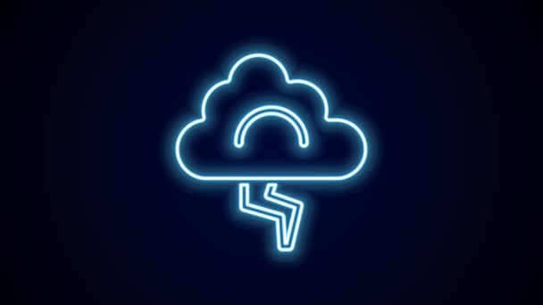 Φωτεινά Νέον Γραμμή Θύελλα Εικονίδιο Απομονώνονται Μαύρο Φόντο Σύννεφα Και — Αρχείο Βίντεο